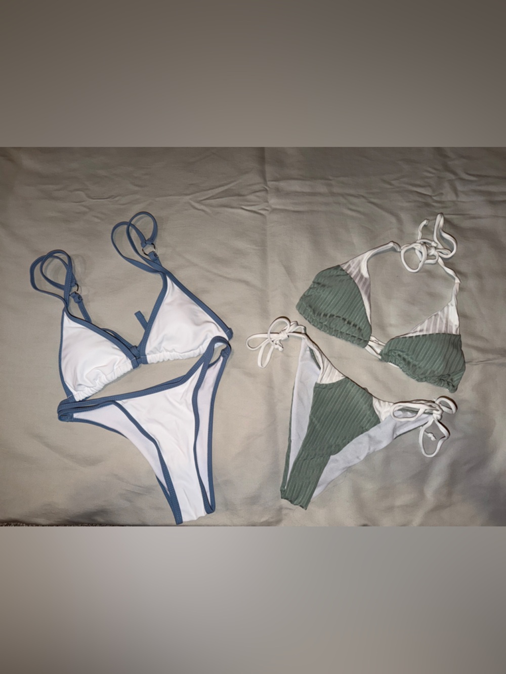Bikini Set‎ Bundle of 2 - Triangle White/Blue and Olive/White Size XS